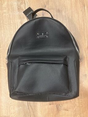 London Fog Black Pebbled Backpack with Front Zip Pocket